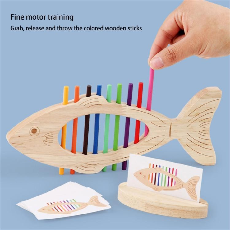 Fine Motor Training Wooden Fishbone Toy With Method Color Recognition Activity For Preschool Learning And Play