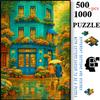 500pcs-1000pcs, Handmade Jigsaw Puzzle, Paper Puzzle, Puzzle, White Card Material, (Blue Flower Shop And Pedestrians in The Street Scene After Rain) W