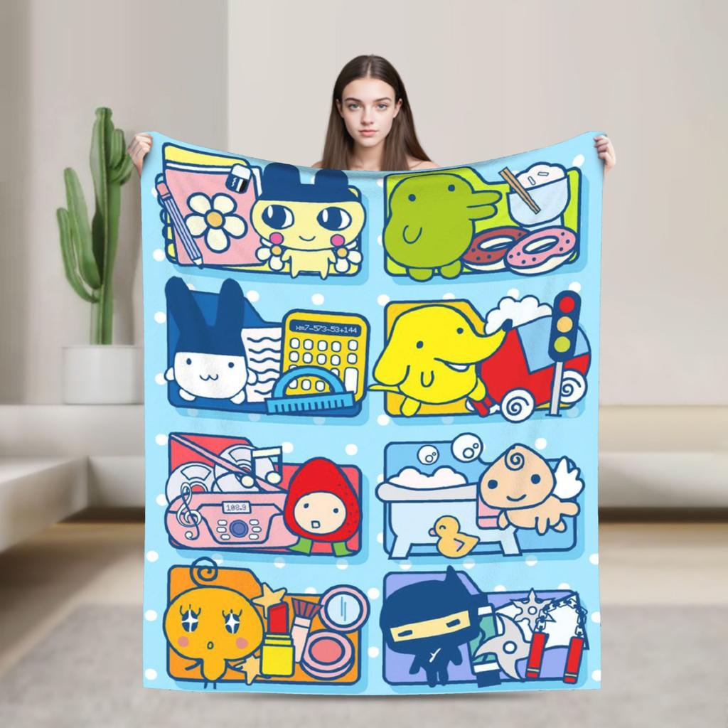 Japanese Cute Tamagotchis Blanket Flannel Funny Breathable Throw Blanket for Coverlet Autumn/Winter