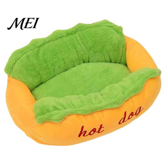 Geschenk für Tierliebhaber Hot Dog Bett, Weiche Gemütliche Plüsch Herausnehmbare Waschbare Matte, Verspieltes Tierbett Niedlicher Brötchen Katzen Hunde, Neuheit Sofa Bequem Katze