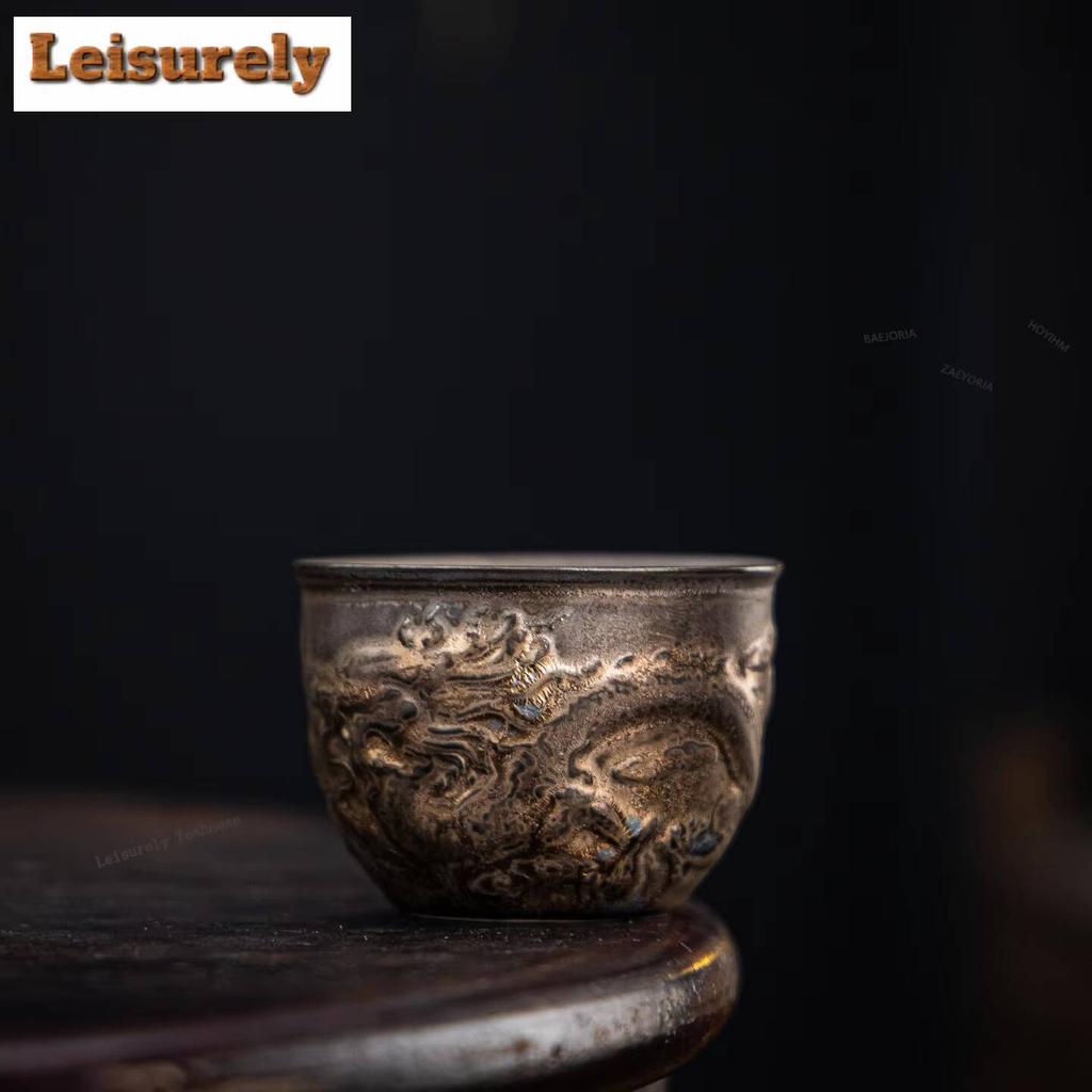 111ml Gilt Rust-glazed Auspicious Dragon Teacup Boutique Tea Bowl Mug Tea-tasting Smelling Cup Chazhan Master Cups Teaset Craft