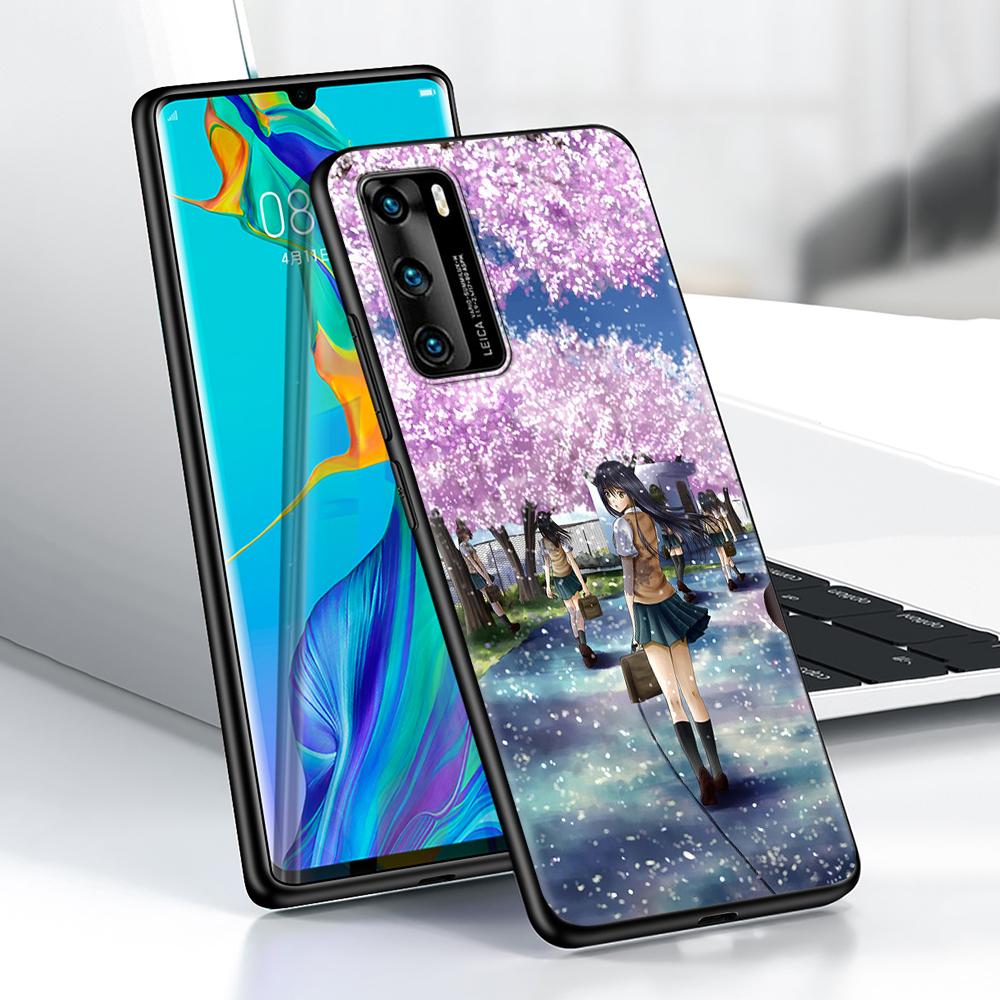 Plum Cherry Blossom Girl Case for Huawei P30 P Smart Z P40 Lite E P20 Y6 Y7 Y9 2019 Honor 8X Play 9A 50 20 Pro Black Soft Cover