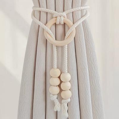 Natural Wood Bead Curtain Strap with Tassel Ring Decorative Holdbacks Living Room Curtain Tie Home Decor