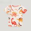 Fashionable Children's T-Shirt Summer Short-Sleeved T-Shirt for Young Children Cartoon Dinosaur Print Knitted Cotton Crew Neck Top