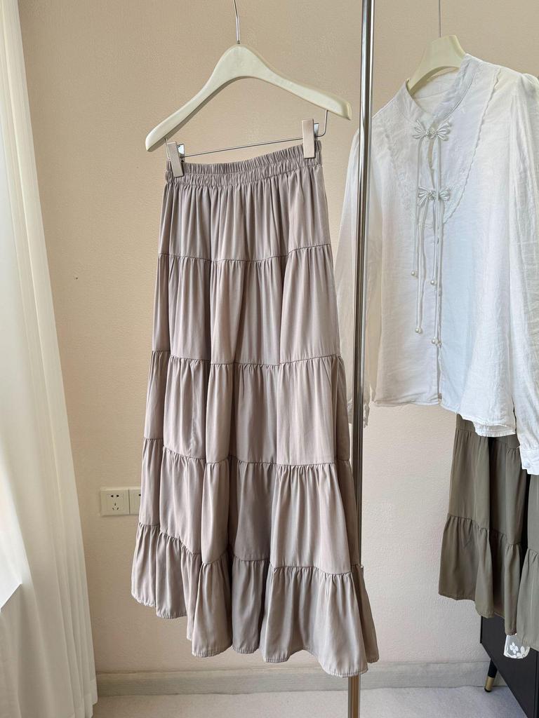 2026 New Korean Style High Waist Flowy Tiered Patchwork Skirt for Women