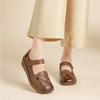 Johnature Retro Wedges Sandals Genuine Leather Breathable Shallow Soft Soled Women's Shoes