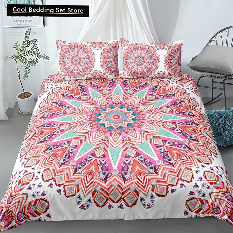 Mandala King Queen Duvet Cover Bohemian Bedding Set For Teens Adults Girls Exotic Ethnic Floral 2/3Pcs Polyester Comforter Cover
