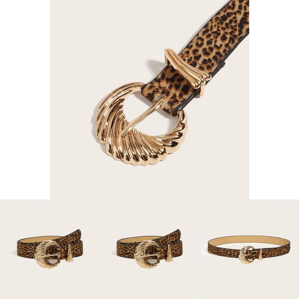 Tiger Print Womens Fashion Leather Belt With Faux Pu Material And Gold Buckle For Casual Wear