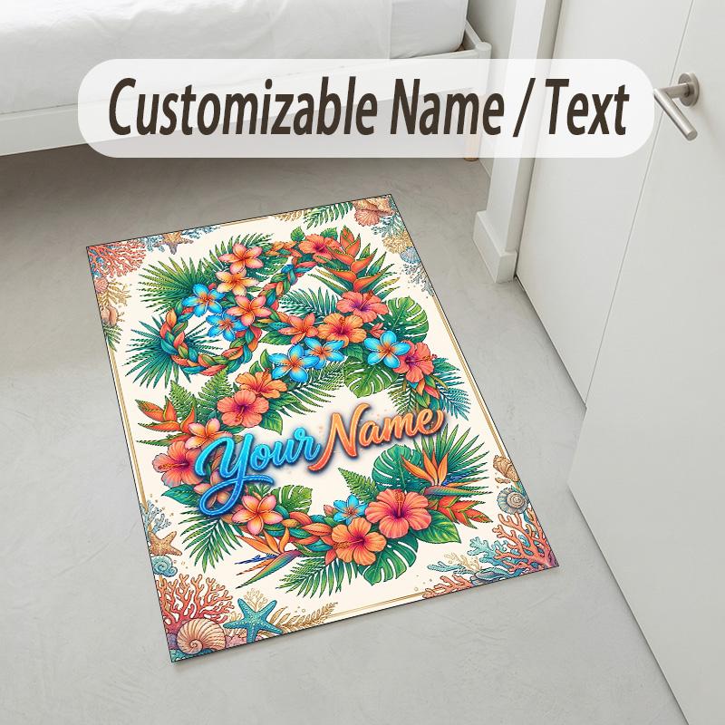 Floral Garden Theme Crystal Velvet Rug Personalized Custom Name Text Soft Floor Mat Home Decor