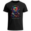 Buntes DJ-Katzen-Kopfhörer-Sonnenbrillen-T-Shirt