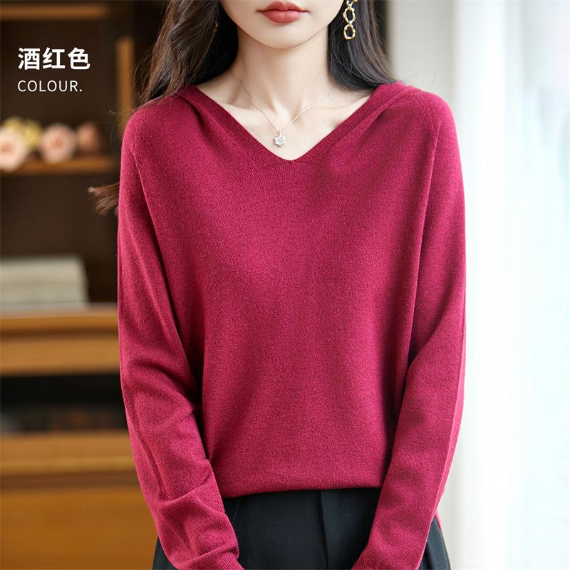 Women S Loose Hooded Long Sleeve Knit Sweater Color Block Commute Style