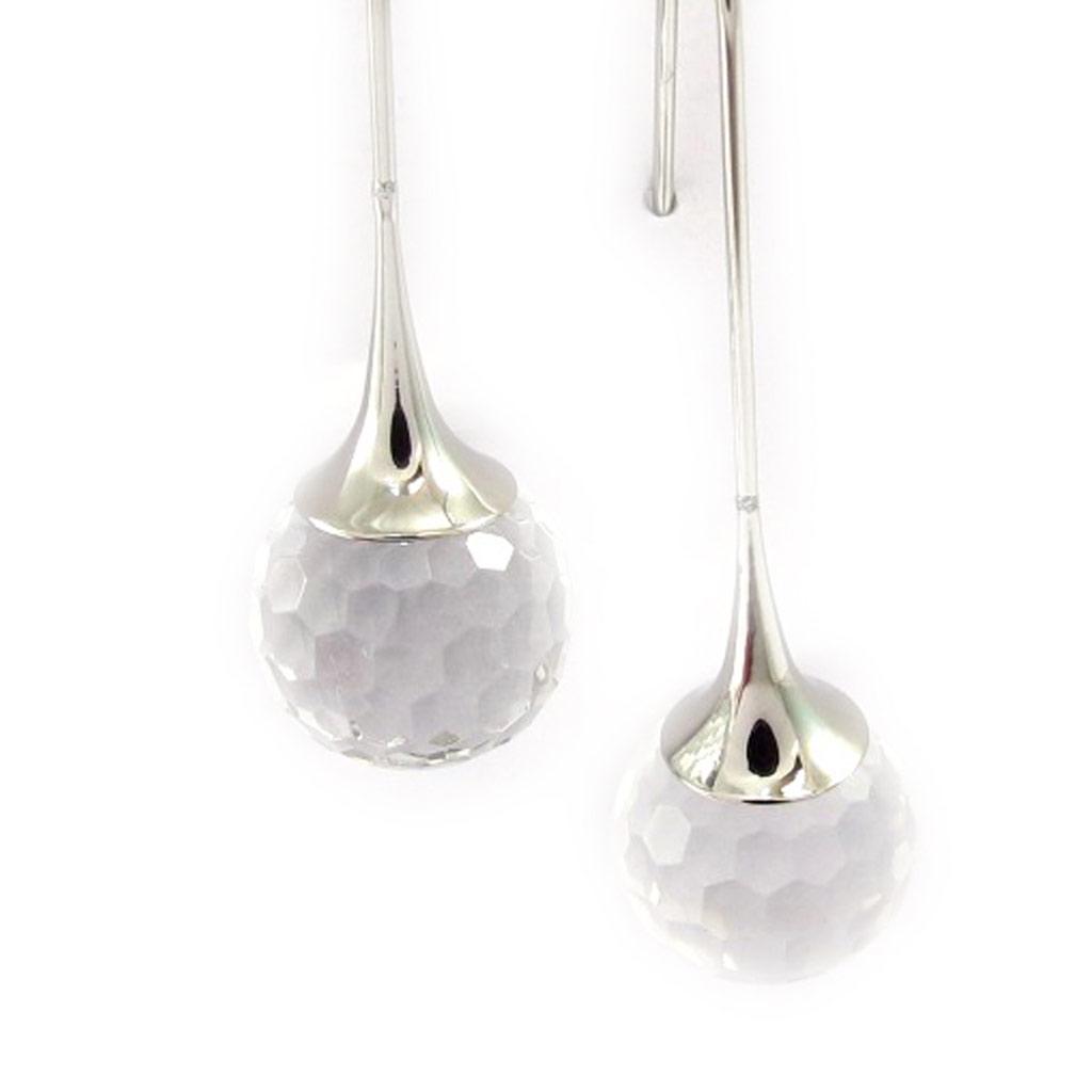 Les Trésors De Lily [K5161] - Silver White 'Sissi' Steel Earrings - 12 Mm