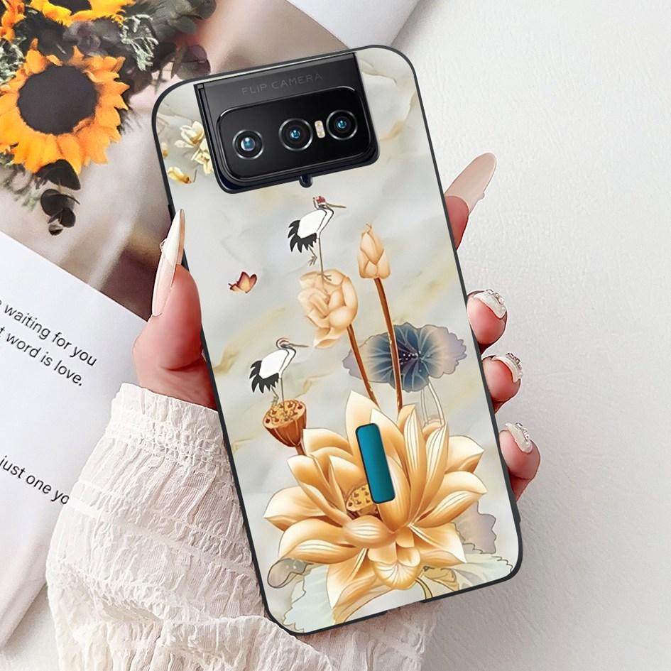 For Asus Zenfone 7 ZS670KS Case I002D Popular Flower Soft Black Silicone Phone Cover For Zenfone 7 Pro ZS671KS Funda I002DD Capa
