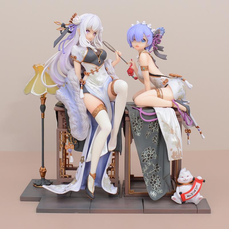 Re : Zero Starting Life In Another World Rem Emilia Chinese Cheongsam Anime Action Figure Ornament Desktop Decor Otaku Boy Gifts