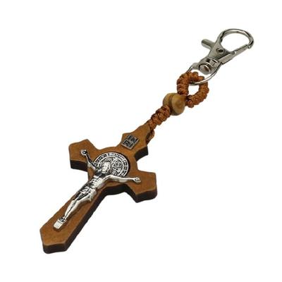 Wooden Crosses Keychain Christian Faith Metal Keyring Bag Charm Accessory Key Holder Pendant Ornament Religious Gift