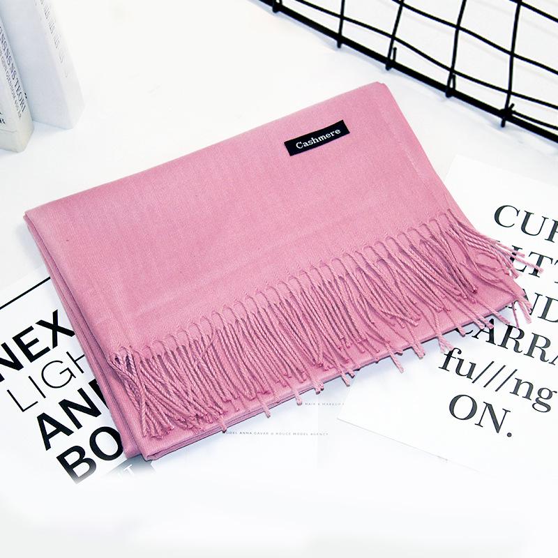 Imitation Cashmere Scarf - Solid Color, Warm Red & Navy Blue with Tassels, Perfect for Ladies' Winter Wear and Annual Meetings