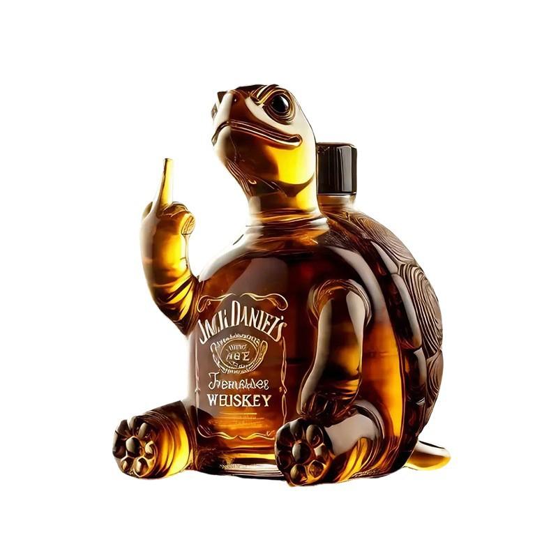 320ml New Animal Whiskey High Quality Empty Glass Bottle Turtle Raising Middle Finger Pose Glass Wine Bottle A Smooth Surface