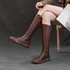 Women's Over-the-Knee Retro Leather Boots, Thick Sole, Velvet-Lined, Autumn/Winter High-Top.