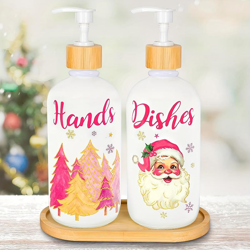 Set de 2 Dispensadores de Jabón Navideños, Decoración Navideña para Cocina, Dispensador de Jabón de Gnomos de Navidad con Bandeja para Decoraciones Interiores del Hogar
