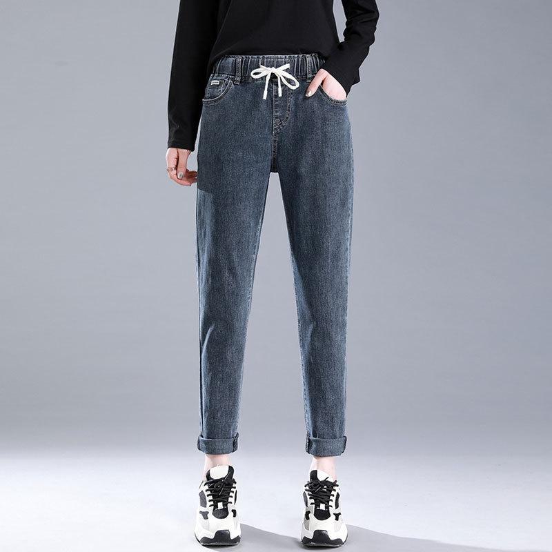 2024 Women's High Waist Warm Harem Jeans - Autumn/Winter Loose Fit Elastic Waist Pants