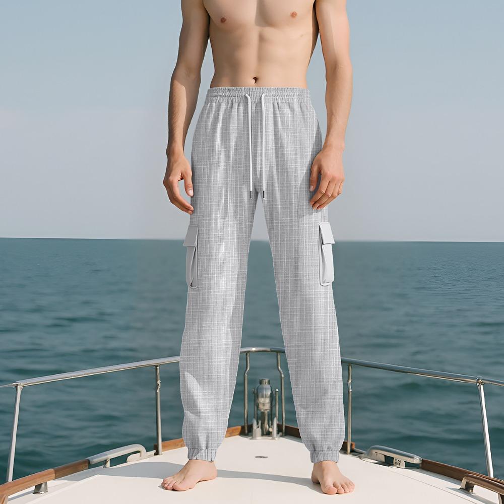 Men's Casual Cargo Pants Multi-Pocket Outdoor Hiking Work Drawstring Pants for Spring Autumn Travel Camping