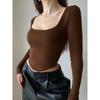 Fashion Style Elegant Square Collar Long Sleeve T-Shirt Women's Autumn and Winter Sexy Slim Fit Inner Wear Flattering Bottoming Shirt Tops