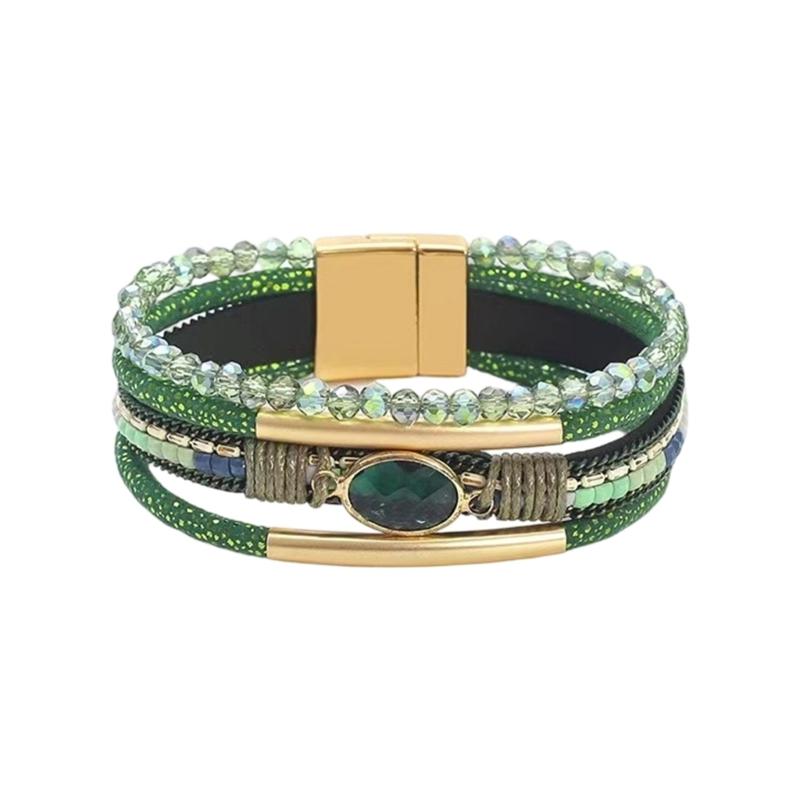 Stapelbare Kristalle Perlen Herz Lederarmband für Frauen Bohemian Handgemacht Verstellbares Armband Westliches Geschenk