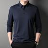 Autumn New Long-sleeved T-shirt Men's Middle-aged Casual Lapel Seamless Nylon Striped Polo Shirt
