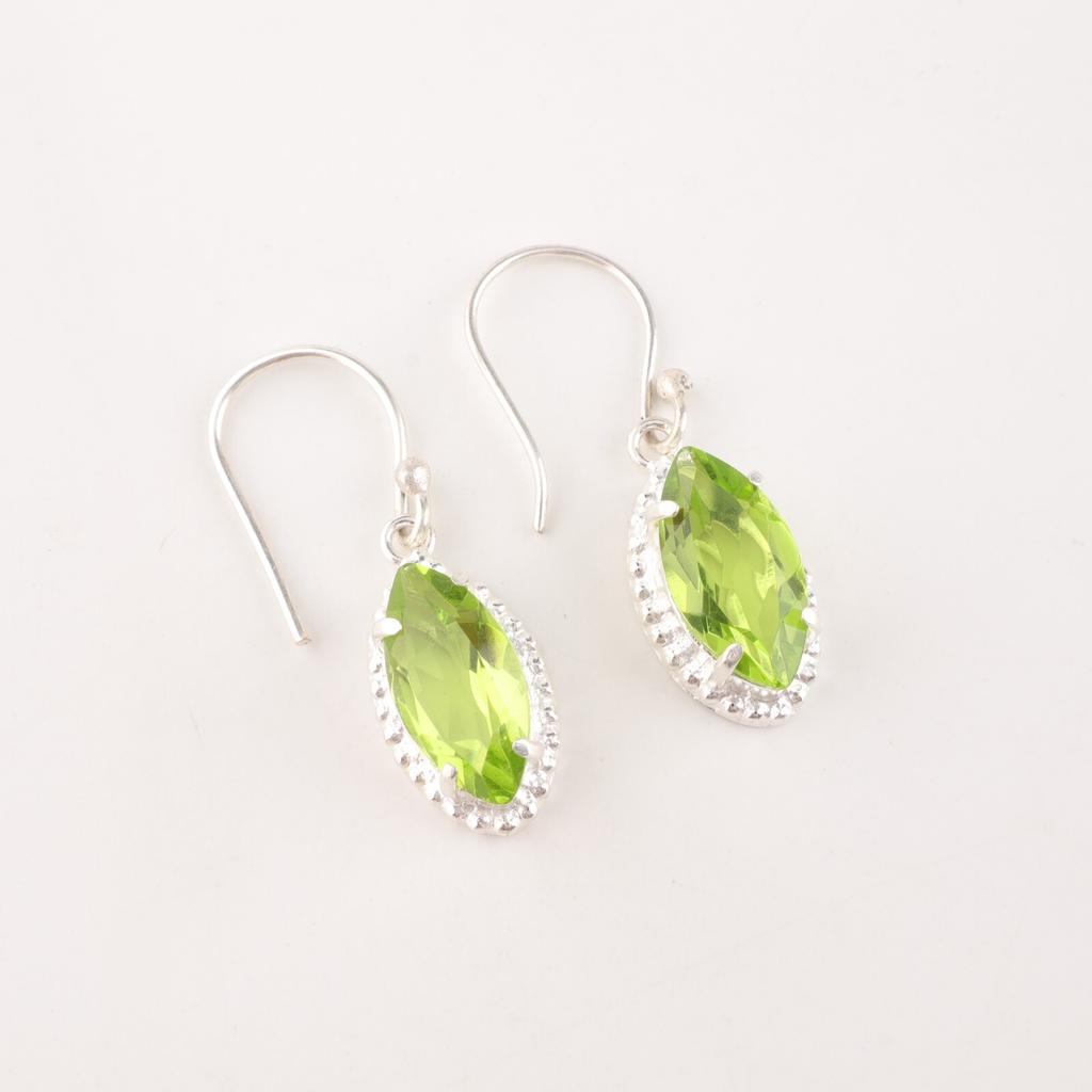 Natural Peridot Gemstone 925 Sterling Silver Jewelry Handmade Earrings 1.4" Gift EE-169-1