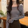 Irregular One-Shoulder Knit Sweater Top for Women - Long Sleeve, High-Waisted, Spring/Autumn