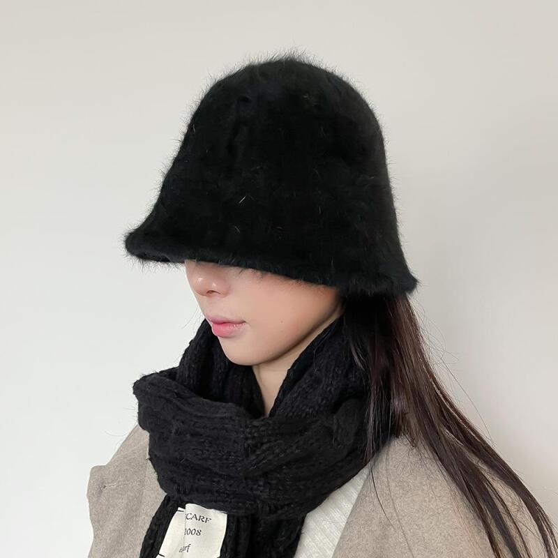 Women s Winter Angora Fur Bucket Hat C6688_Blue