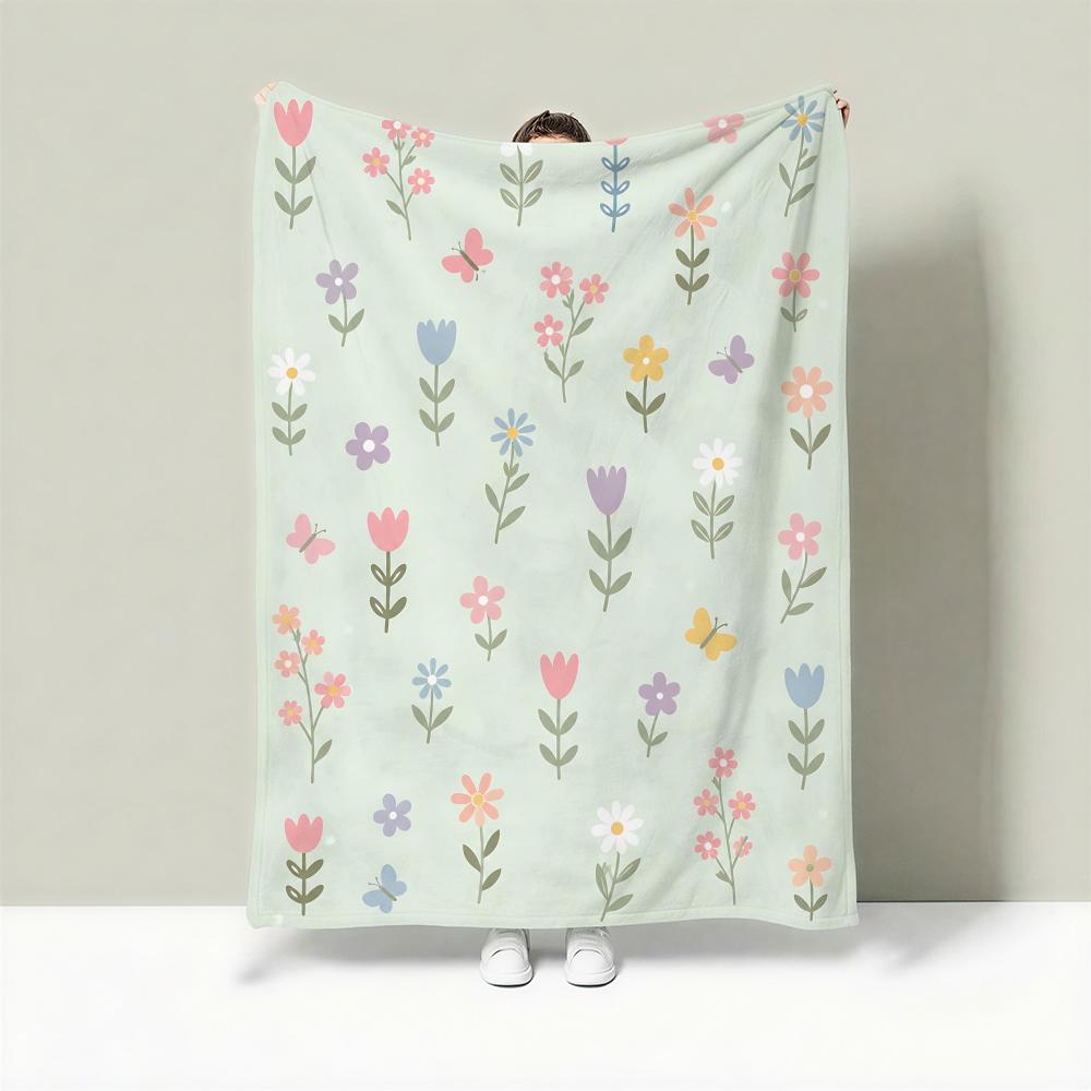 Pastelthinstemflowerditsy Throw Lightweight 240G Flannel Blanket Soft Skin-Friendly For Summer Cooling