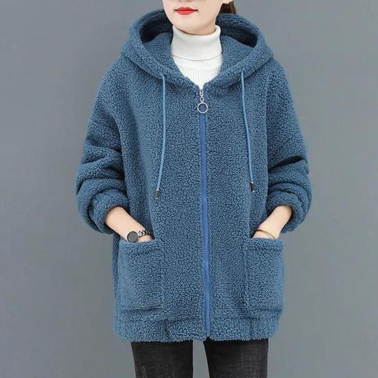 Sherpa Jacket for Women Zip Up Fuzzy Fleece Jacket Oversized Warm Fluffy Hooded Coat Winter Fall Casual Outerwear with Pockets