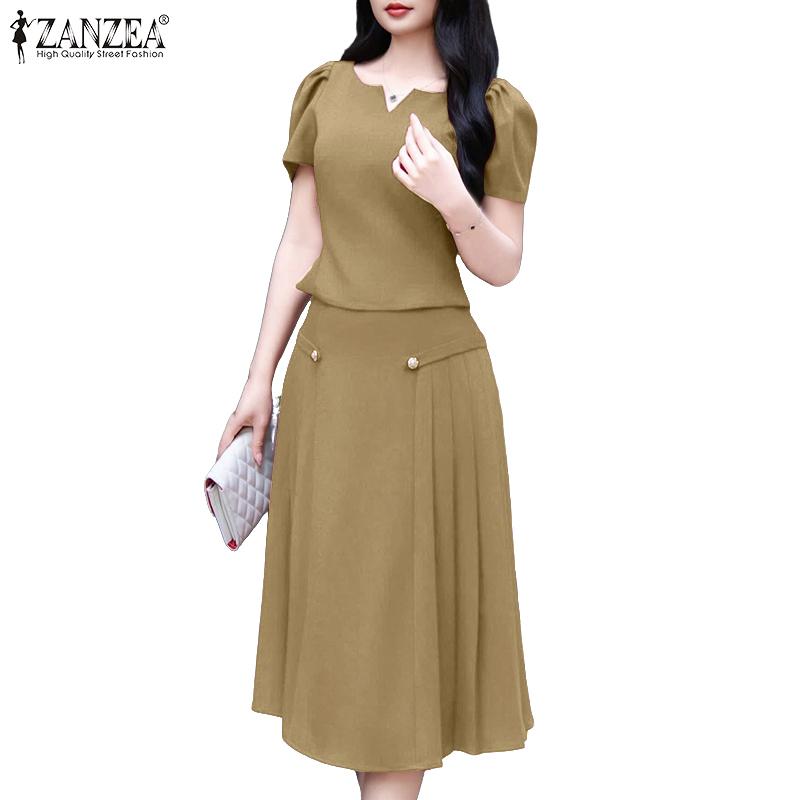 ZANZEA Blusa de Manga Curta Feminina e Saias Conjuntos Casuais de Duas Peças