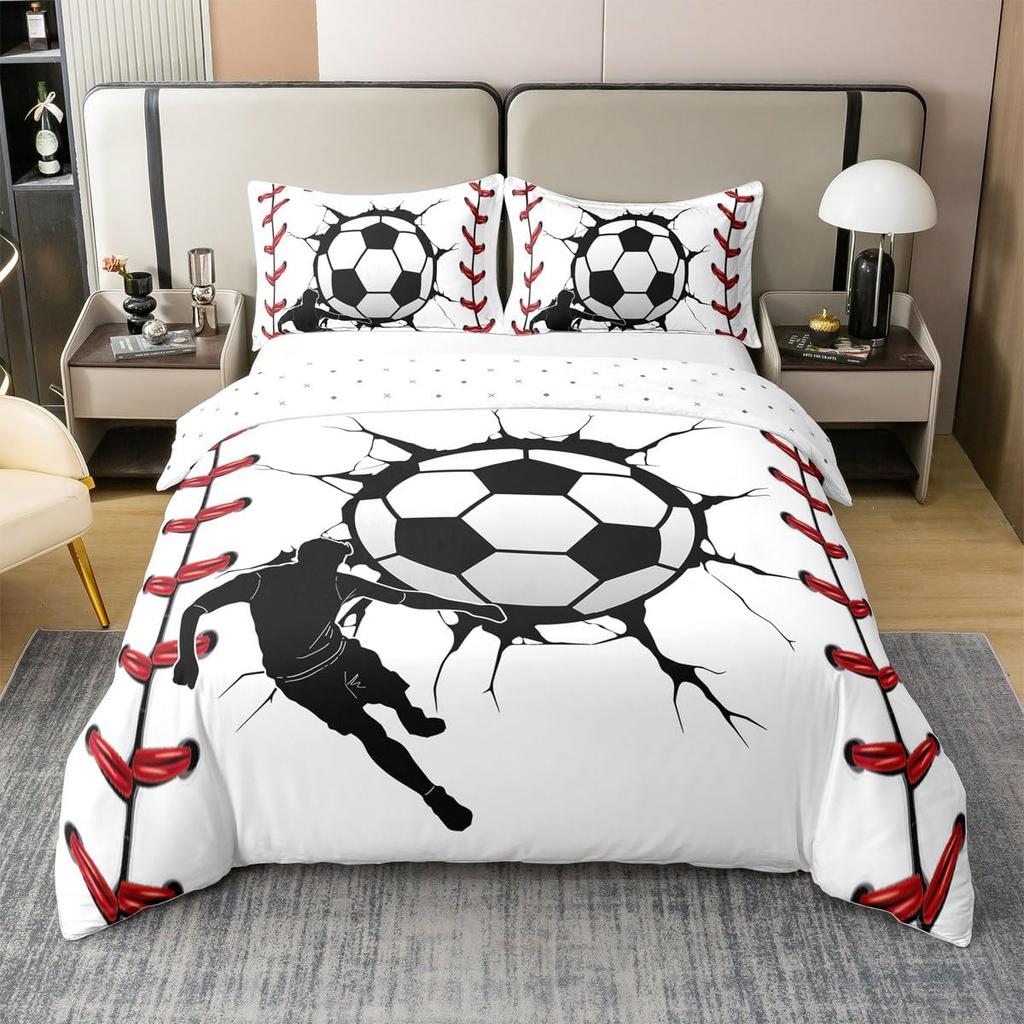 Football Single Duvet Cover Set Sport Theme Colorful Football  Cartoon Bedding Set with 1 Pillowcases 75*50, Gift for Boys Girls