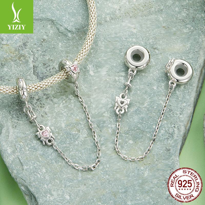 S925 Yinchun Butterfly Heart-Shaped Silicone Safety Chain Light Luxury Personalized Diy Bracelet Beaded Accessories