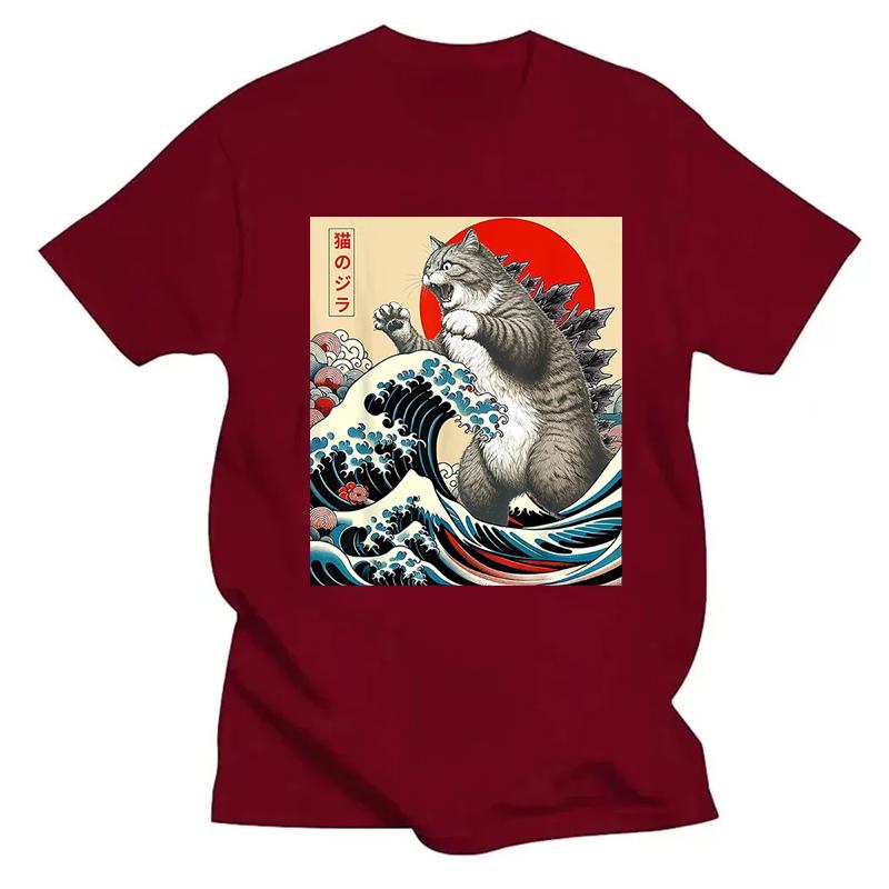 Anime Japanese Art Catzilla Cat Funny Cat Summer Sport T-Shirt Unisex Cartoon T Shirt O-neck Tops Tees Fashion Fitness T Shirt