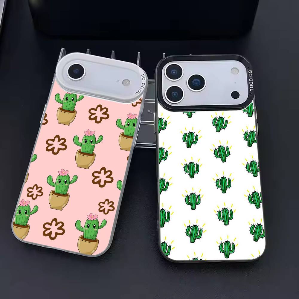 Cactus Succulents Phone Case For iPhone 17 16 15 14 13 12 11 Pro Max Plus Silver candy Matte Cover