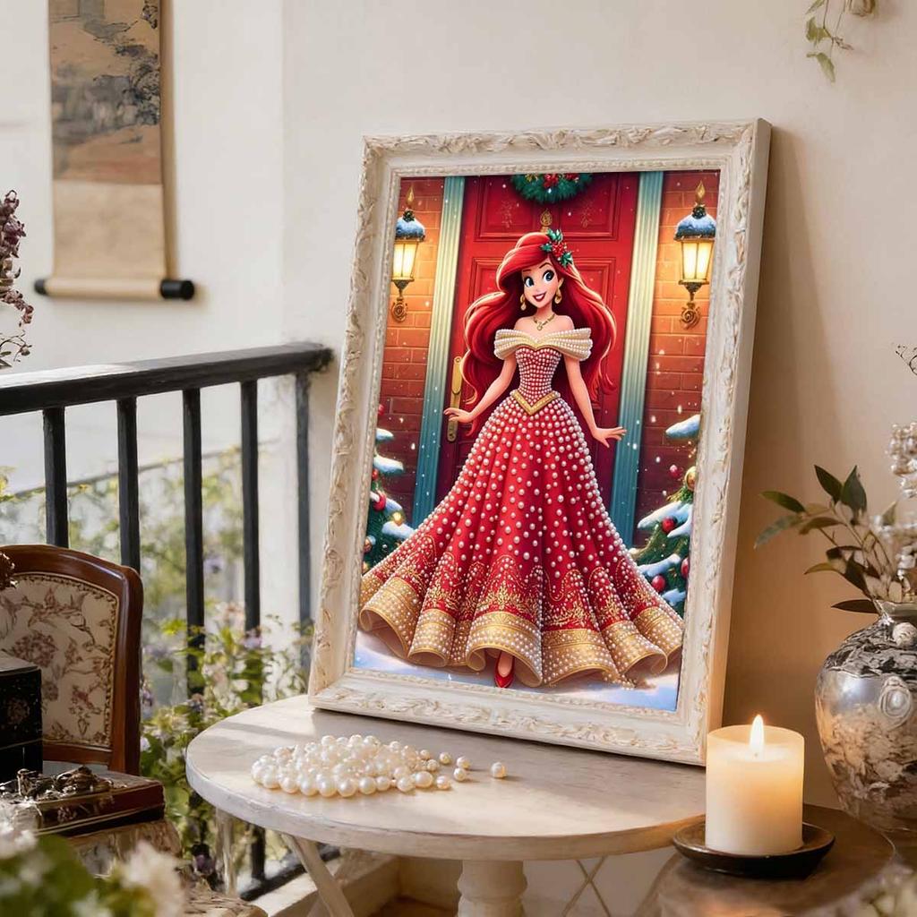 Christmas Red Door Ariel New Pearl-Inlaid Frameless Art | Handmade Pearl Craft, Red Door Snowy Christmas Theme, for Festive Luxury Decor