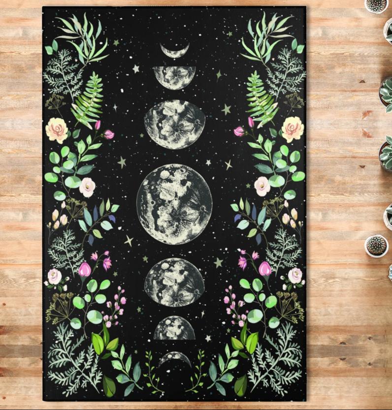 Moonlit Dragon Fantasy Rug, Celestial Gothic Carpet, Midnight Blue Dragon Decor Rug, Mystical Starry Artwork Home Decoration