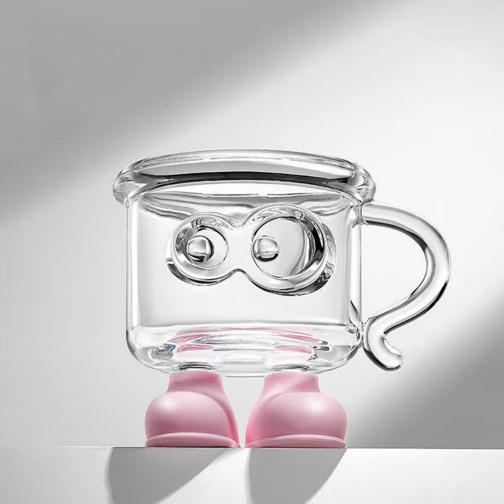 

Glass Coffee Cup With Handle And Shoes Bottom 300ML Funny Transparent Glasses Beer Mug 201-300ml розовый