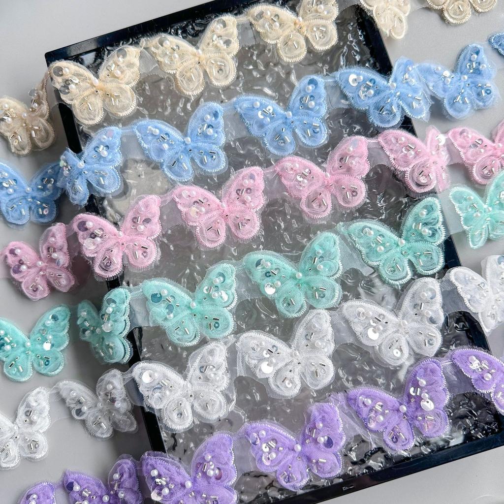 Color Embroidery Butterfly Handmade Beads Barcode Clothing Lolita Dress Decorative Lace Butterfly Lace Accessories