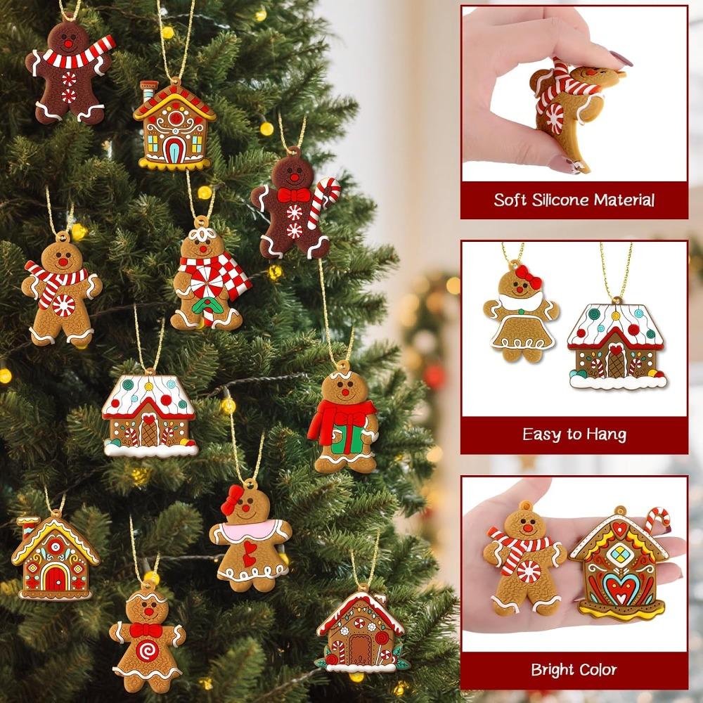 Christmas Tree Hanging Decorations Gingerbread Man Ornaments with Gingerbread House Pendants Home Party Christmas Decor 16PCS