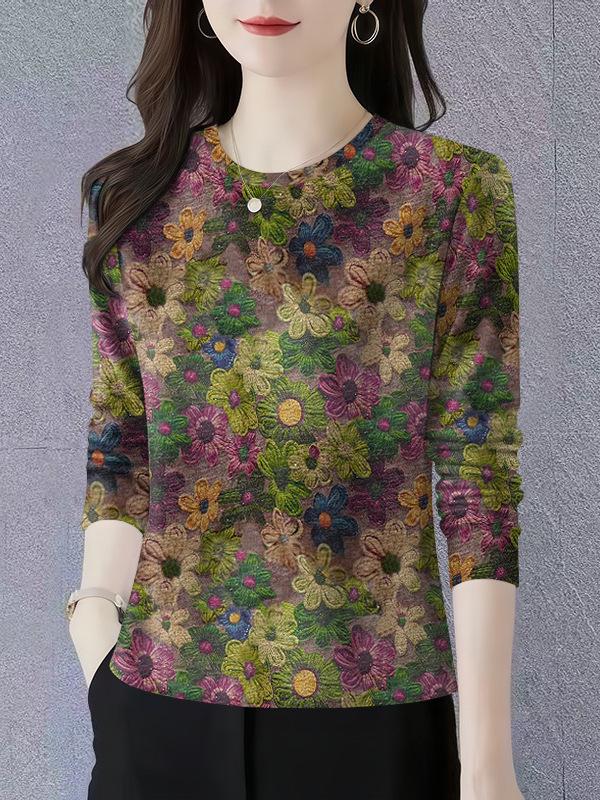 Women's 2025 Spring/Autumn Slimming Long-Sleeve Round Neck Base Layer T-Shirt