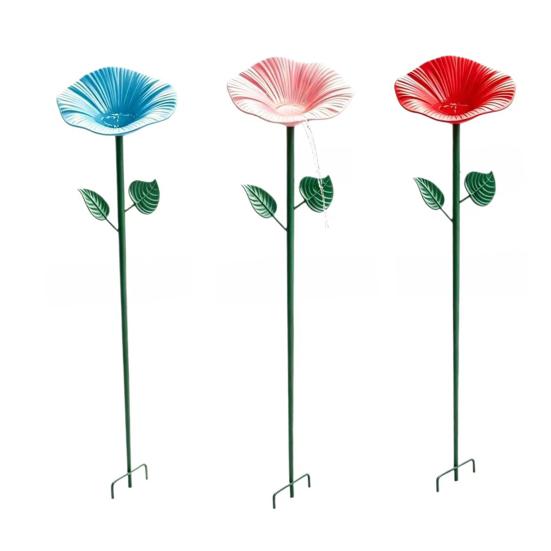 Flower Hummingbird Water Feeder Metal Garden Post Bee Watering Station And Butterfly Waterer Outdoor Bird Bath for Pollinators Garden Decor