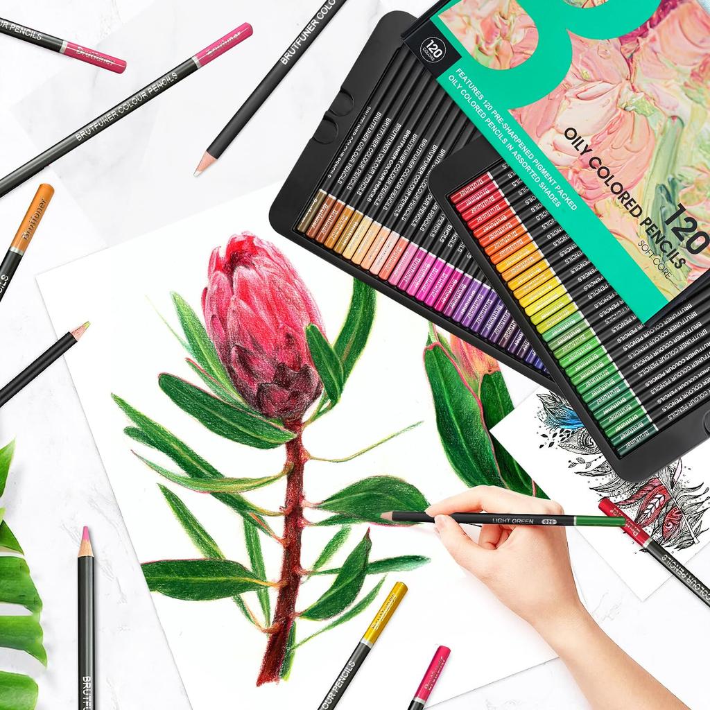 Roleness Colored 120 for Kids and Coloring Colored Pencil Soft Beginner and Professional Art Supplies Set Oil-Based Pencils, Colors, Adults, Books,