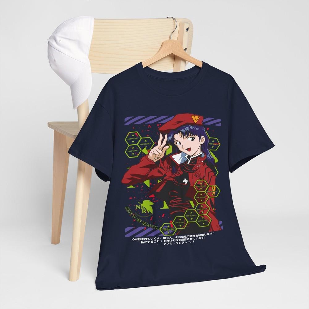 Misato Asuka Tshirt Neon Genesis Evangelion Kawai Anime Black Shirt gift M