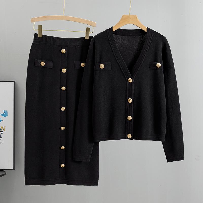 European & American Fragrance-Style Cardigan Sweater & Pencil Skirt Knitwear Set for Women - Spring & Autumn