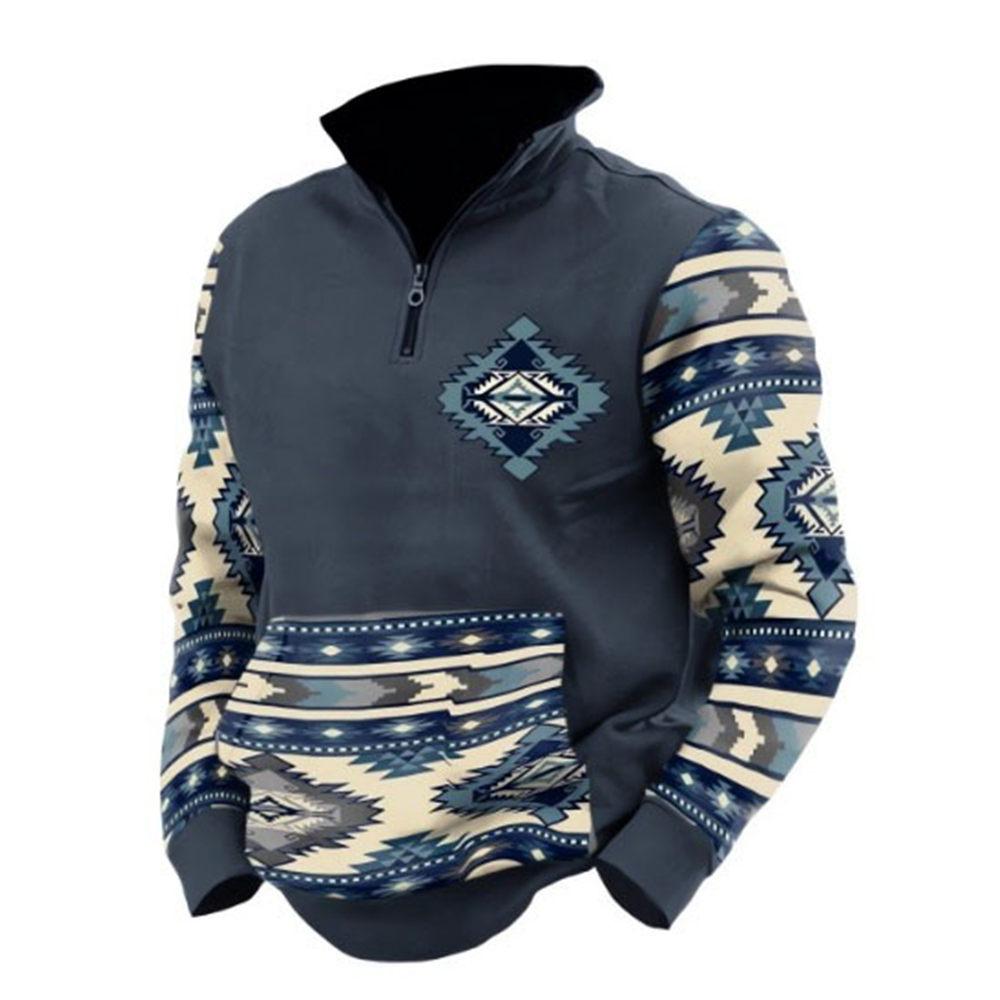 Mens Cowboy Hoodie Vintage Graphic Western Hoodies for Men Casual Long Sleeve Half Zip Pullover with Pocket