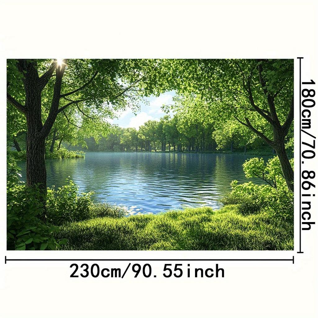 Serene Nature background for photography - calm rivers lush green forests and sunlit background cloth
